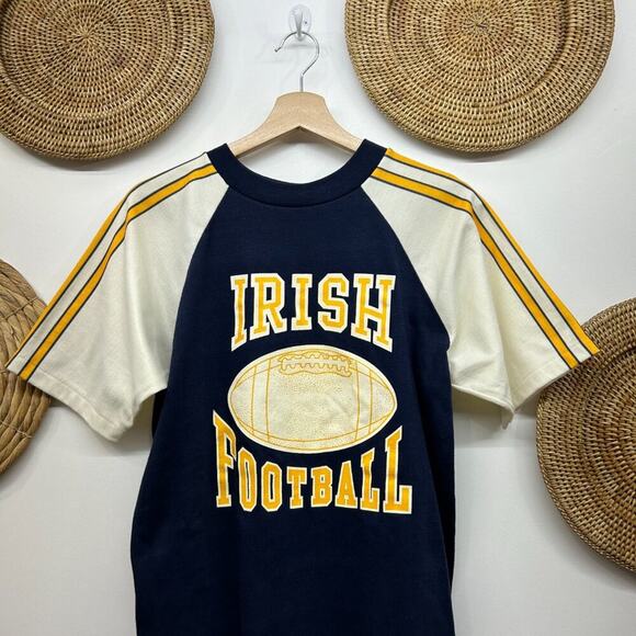 True Vintage 80s Velva Sheen Notre Dame Football Blue Tee T-Shirt Large - Picture 4 of 7